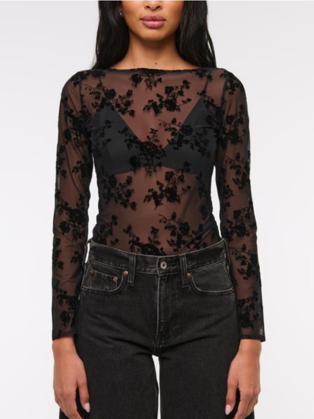 NWT Abercrombie Long-Sleeve Slash Mesh Top